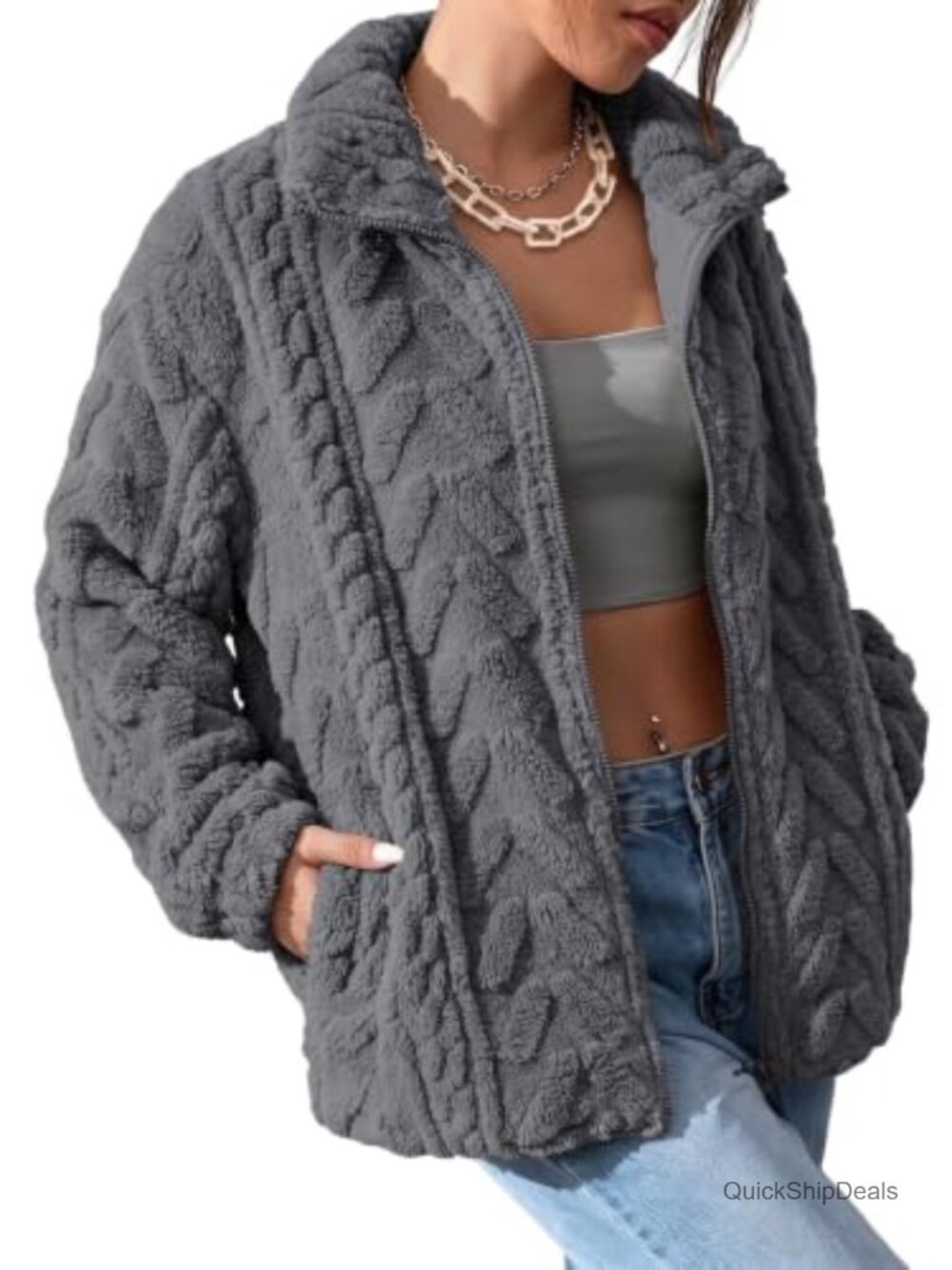 Oversized Fleece Zip-Up Jacket Women's Winter Coat